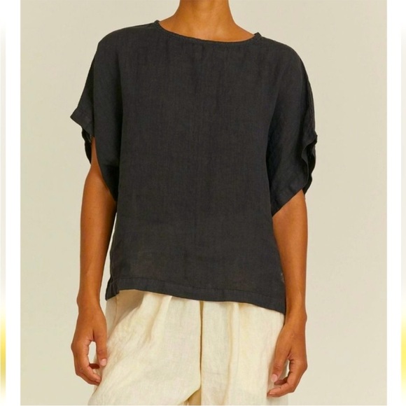 Black Crane Box Linen Top Medium Dark Olive Green - Picture 1 of 8